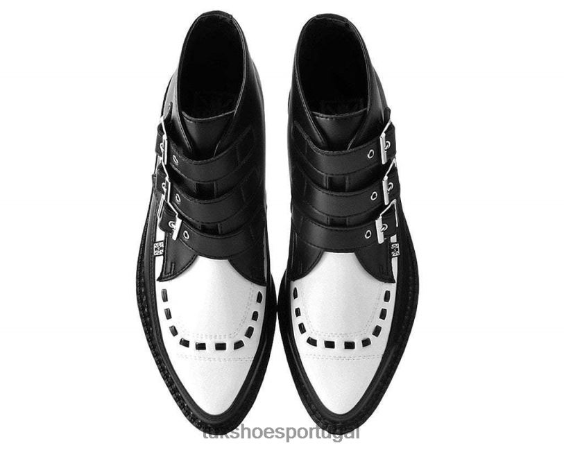 Preto branco calçados J6V0X15 Bota trepadeira pontiaguda com 3 fivelas mulheres T.U.K. Footwear