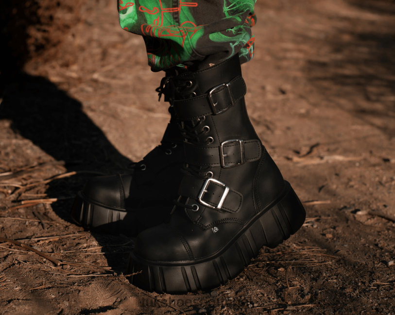 preto calçados J6V0X219 Bota dirigível anárquica com 3 fivelas mulheres T.U.K. Footwear