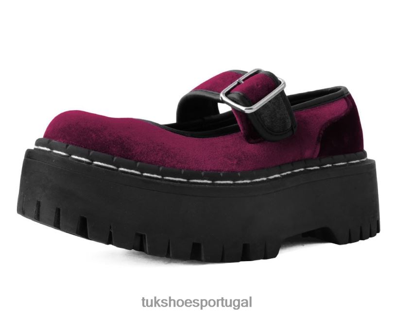 Borgonha calçados J6V0X166 veludo de dois andares mary jane mulheres T.U.K. Footwear