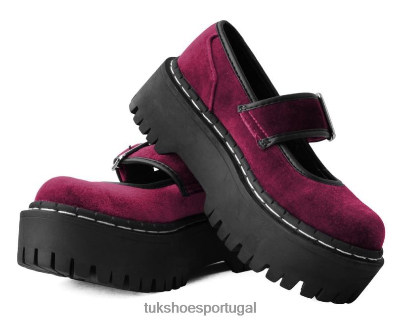 Borgonha calçados J6V0X166 veludo de dois andares mary jane mulheres T.U.K. Footwear