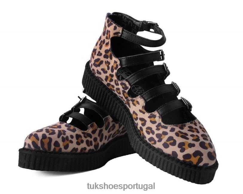 leopardo calçados J6V0X162 Creeper mary jane pontiagudo com múltiplas alças em camurça sintética mulheres T.U.K. Footwear