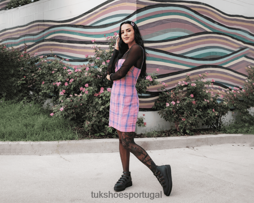 preto calçados J6V0X145 Creeper Mary Jane com pontas múltiplas e alças mulheres T.U.K. Footwear