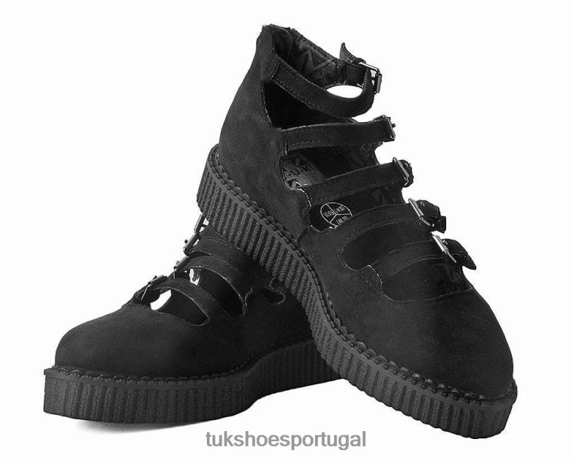 preto calçados J6V0X161 Creeper mary jane pontiagudo com múltiplas alças em camurça sintética mulheres T.U.K. Footwear