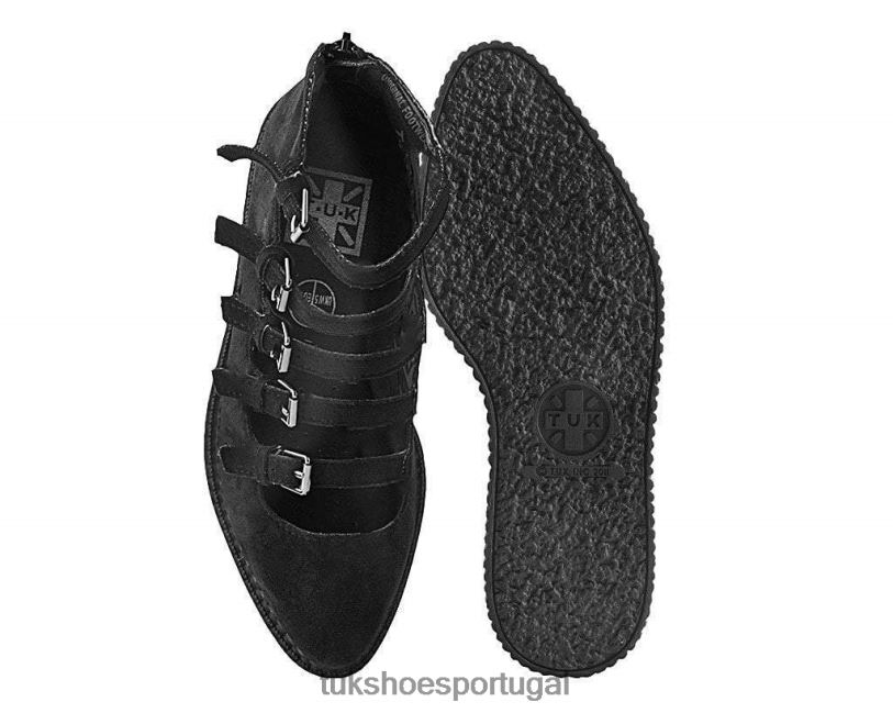 preto calçados J6V0X161 Creeper mary jane pontiagudo com múltiplas alças em camurça sintética mulheres T.U.K. Footwear