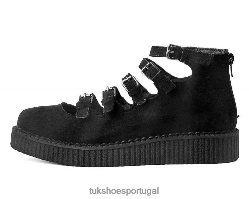 preto calçados J6V0X161 Creeper mary jane pontiagudo com múltiplas alças em camurça sintética mulheres T.U.K. Footwear
