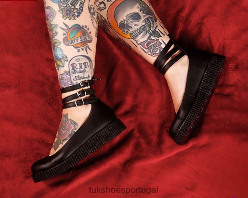 preto calçados J6V0X186 Mary jane de 3 alças mulheres T.U.K. Footwear