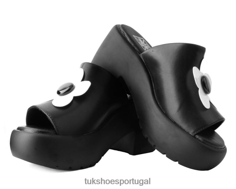 Preto branco calçados J6V0X280 mula bolha margarida mulheres T.U.K. Footwear