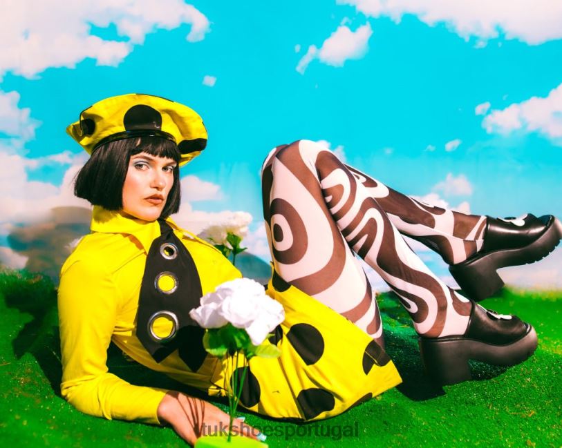 Preto branco calçados J6V0X280 mula bolha margarida mulheres T.U.K. Footwear