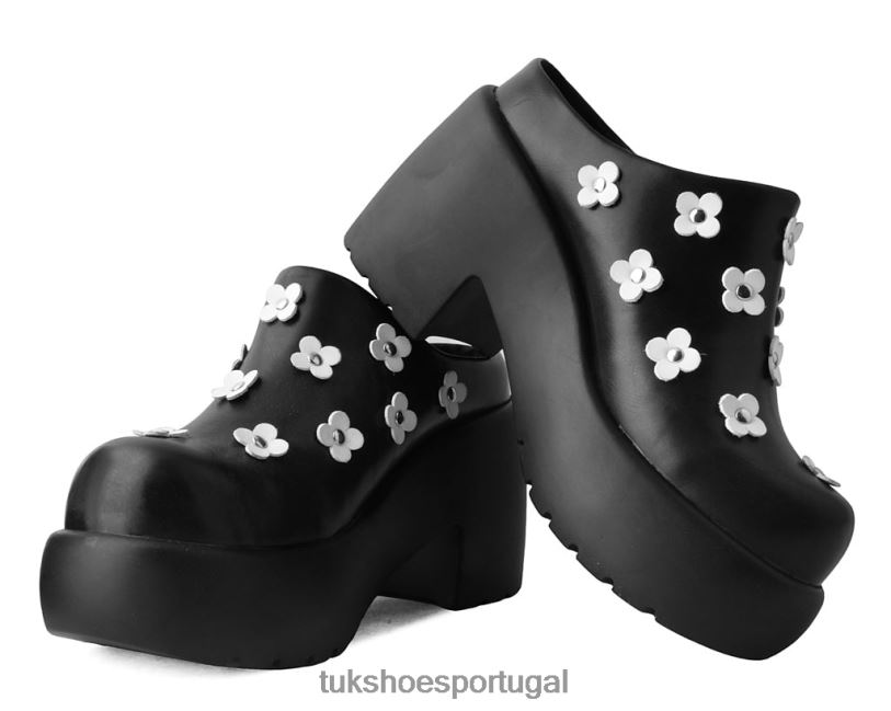 preto calçados J6V0X276 tamanco de bolha anárquica de flor polida mulheres T.U.K. Footwear