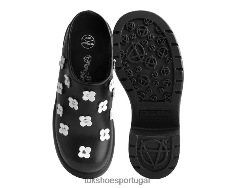 preto calçados J6V0X276 tamanco de bolha anárquica de flor polida mulheres T.U.K. Footwear