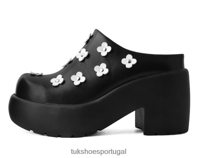preto calçados J6V0X276 tamanco de bolha anárquica de flor polida mulheres T.U.K. Footwear
