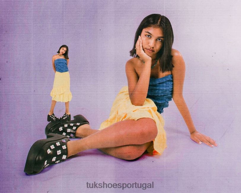 preto calçados J6V0X276 tamanco de bolha anárquica de flor polida mulheres T.U.K. Footwear