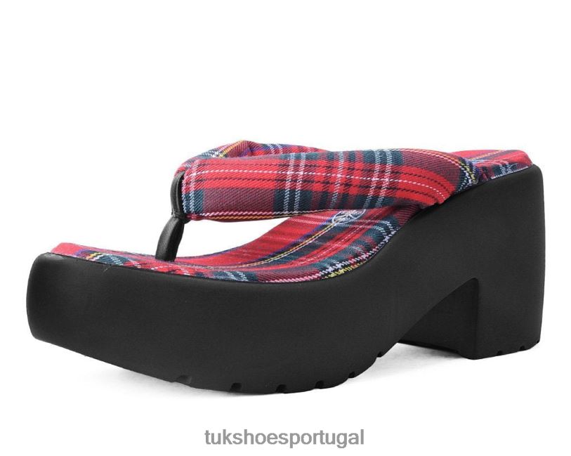 vermelho calçados J6V0X311 salto bolha com tiras tartan mulheres T.U.K. Footwear