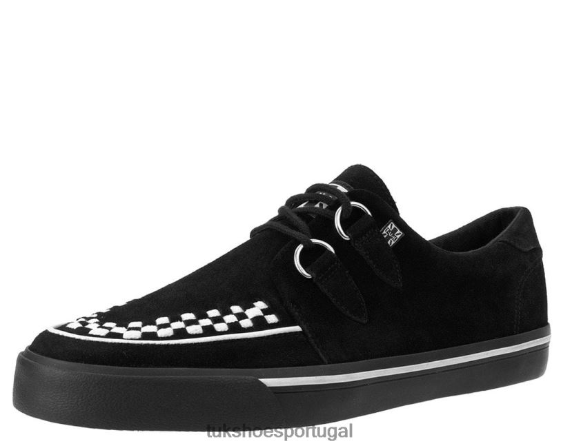 Preto branco calçados J6V0X242 tênis entrelaçado de camurça mulheres T.U.K. Footwear