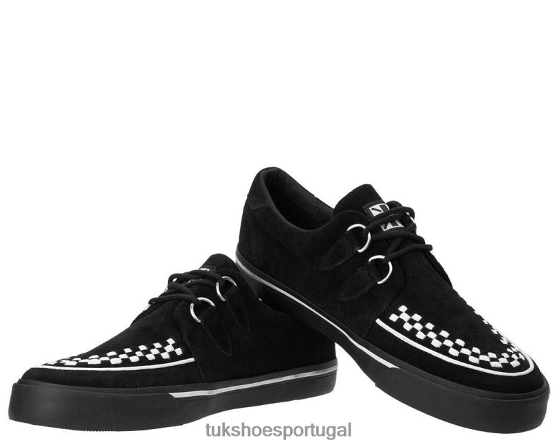 Preto branco calçados J6V0X242 tênis entrelaçado de camurça mulheres T.U.K. Footwear