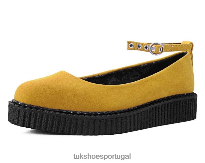 amarelo calçados J6V0X156 Creeper com tira no tornozelo de balé pontiagudo em camurça sintética mulheres T.U.K. Footwear